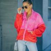 Clothing * | Dee-001 State Of Happy Nava Pocketed Colorblock Zip Up Jacket Pink Final Sale