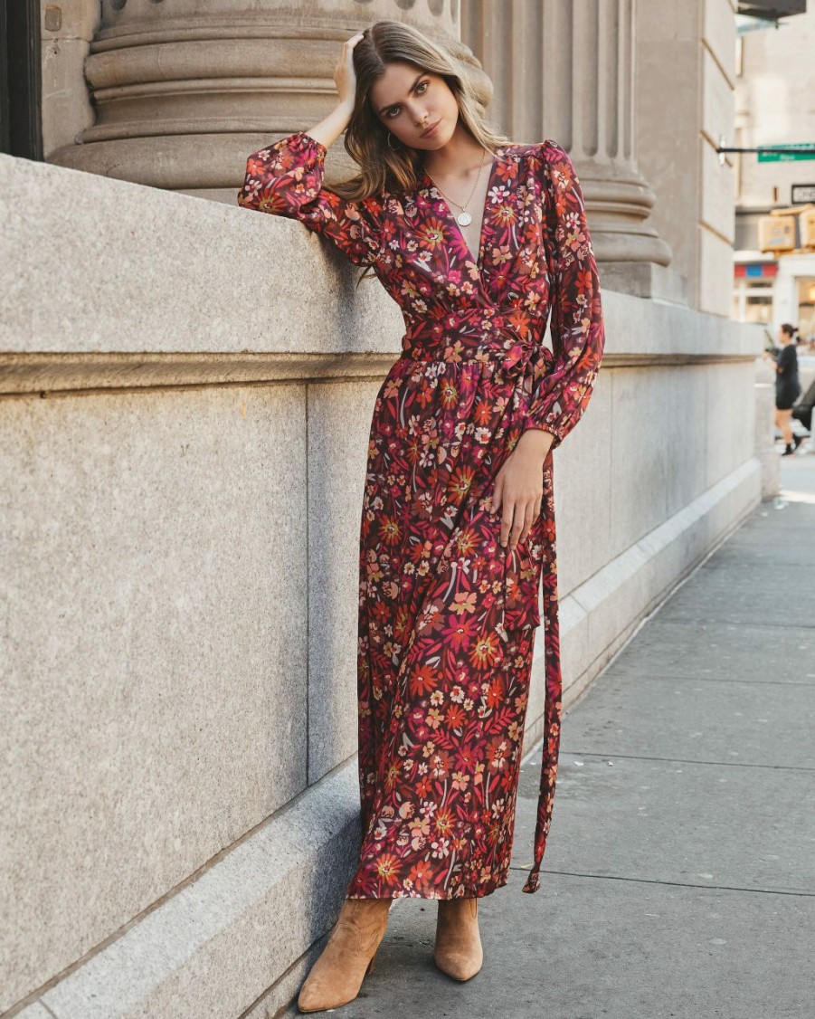 Clothing * | Btfl-001 Photoshoot Ready Village Views Floral Wrap Maxi Dress Final Sale