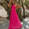 Clothing * | A.Peach Daffy Backless Halter Maxi Dress Fuchsia