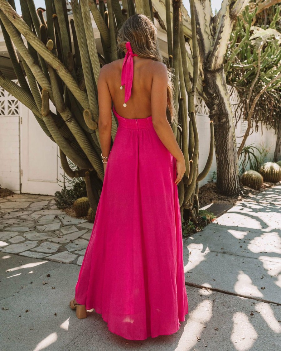 Clothing * | A.Peach Daffy Backless Halter Maxi Dress Fuchsia