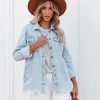 Clothing * | Thre-001 All Clothing Kaige Pocketed Distressed Denim Shacket Light Wash