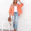 Clothing * | Pol-001 Thinking Out Loud Cotton Distressed Denim Jacket Orange Final Sale