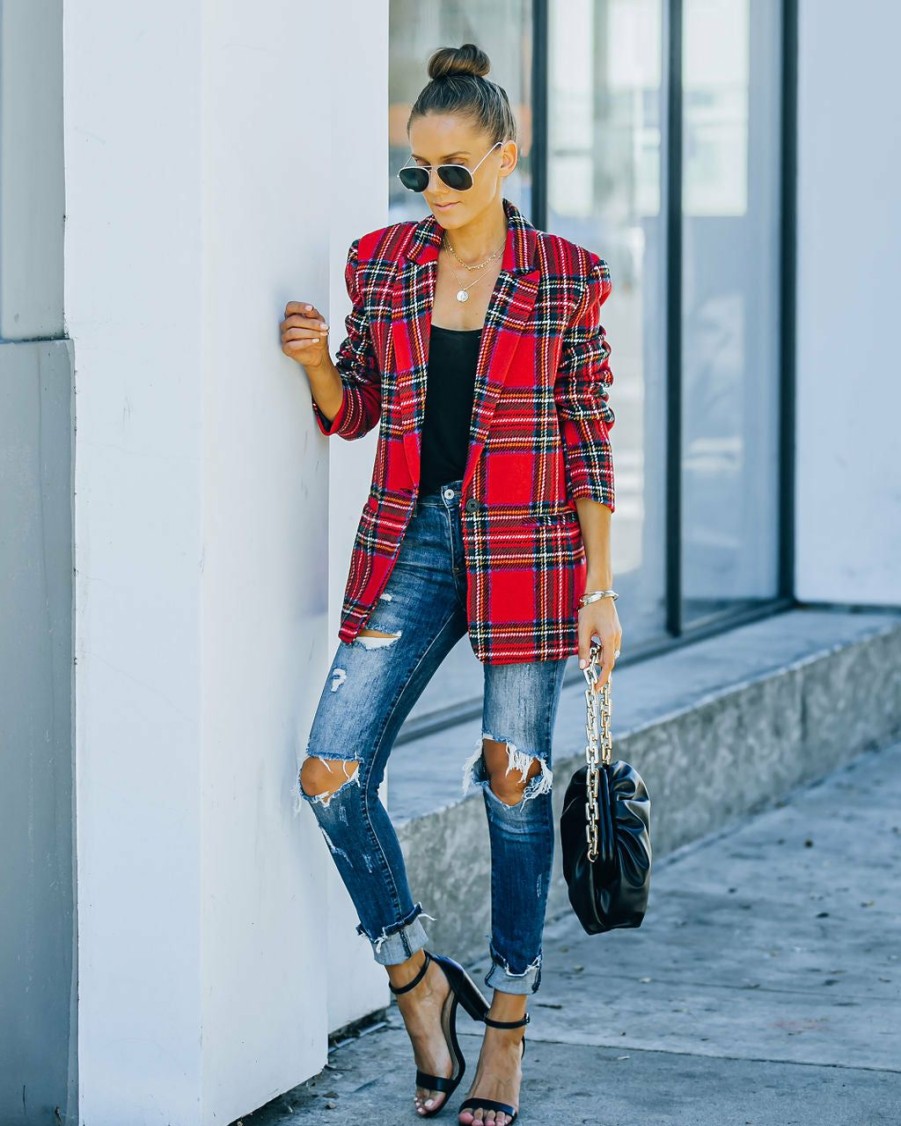 Clothing * | Endl-001 All Clothing Eve Pocketed Plaid Blazer