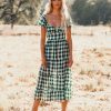 Clothing * | Mabl-001 Rye Puff Sleeve Gingham Midi Dress Hunter Green Final Sale All Clothing