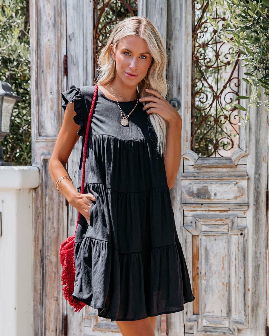 Clothing * | Endl-001 East Coast Pocketed Tiered Babydoll Dress Black