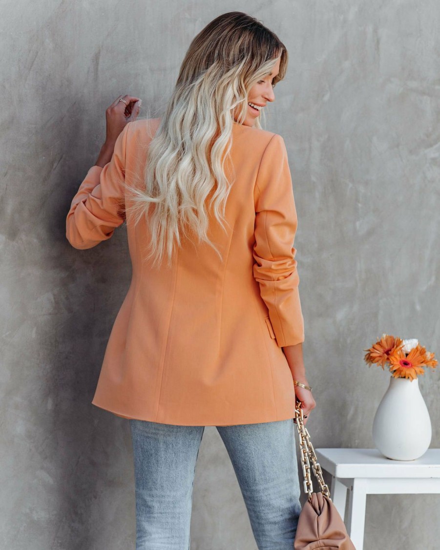 Clothing * | Fore-001 Bold Babe Meena Pocketed Blazer Pale Orange