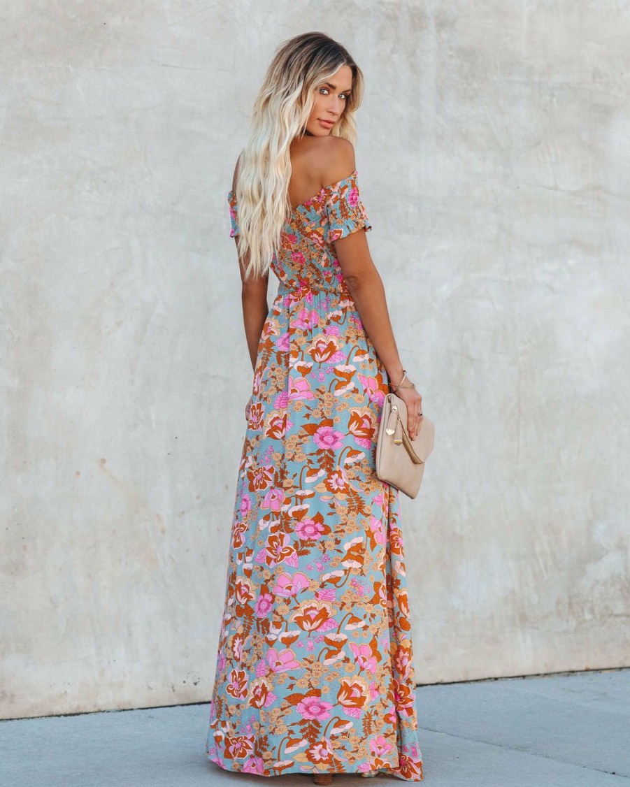 Clothing * | Aaka-001 All Clothing Vesna Floral Smocked Off The Shoulder Maxi Dress