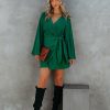 Clothing * | Tych-001 Made In The Usa Sequel Bell Sleeve Tie Dress Hunter Green