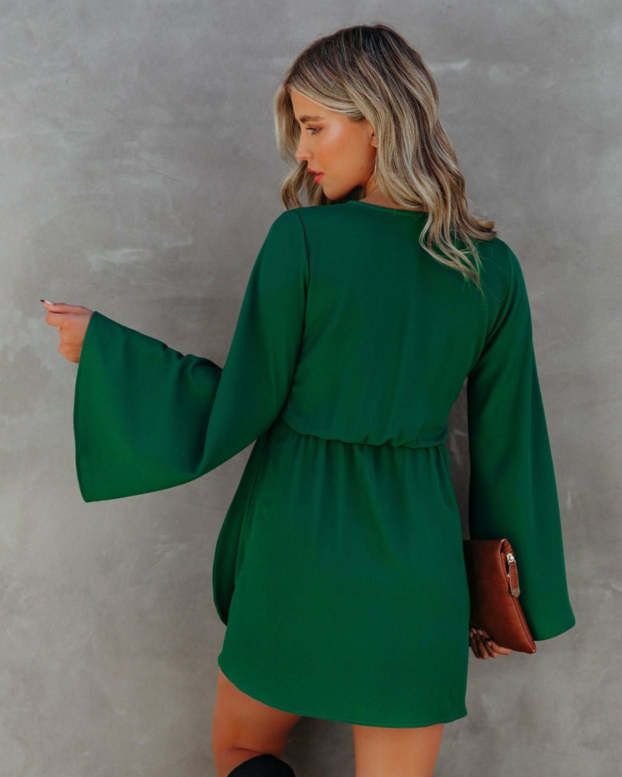 Clothing * | Tych-001 Made In The Usa Sequel Bell Sleeve Tie Dress Hunter Green