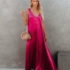 Clothing * | Ifb-001 Empire Satin Maxi Dress Raspberry Final Sale Vici Exclusives