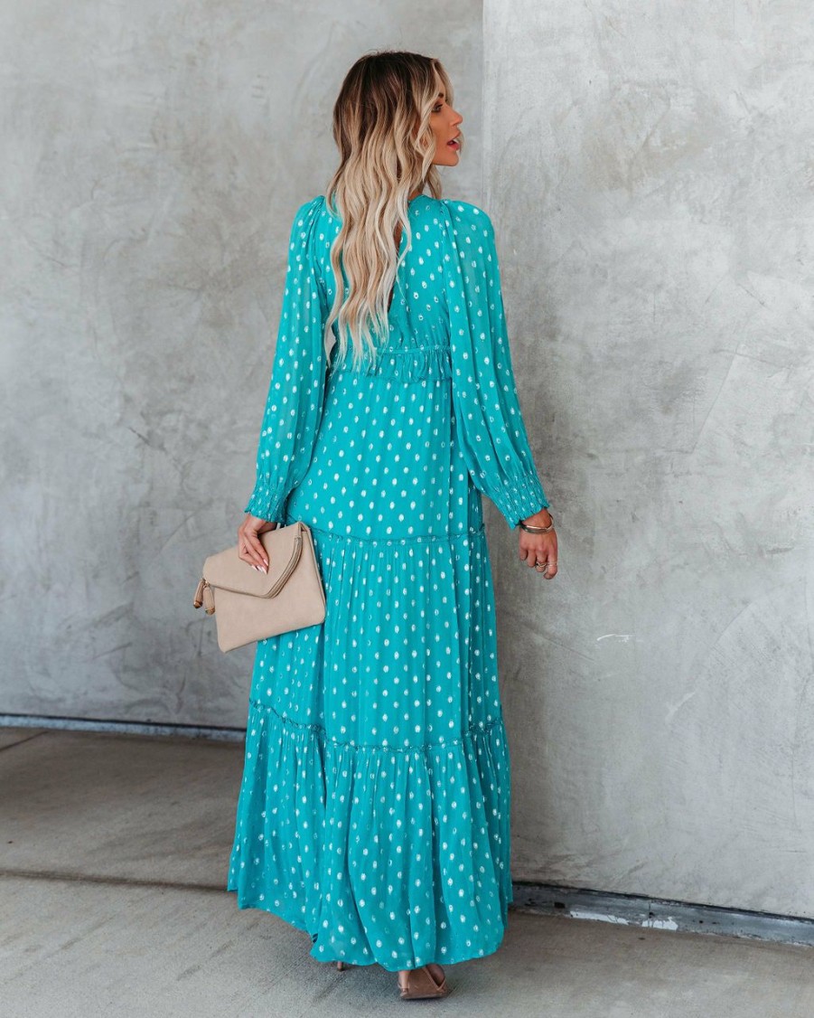 Clothing * | Enc-001 Odessa Metallic Detailed Maxi Dress Teal Final Sale Guest Of Wedding