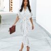 Clothing * | Mabl-001 Vici Exclusives Aurielle Polka Dot Tie Front Midi Shirt Dress Ivory