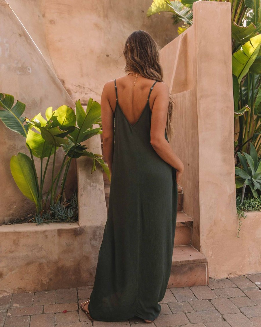 Clothing * | Love-003 Olivian Pocketed Maxi Dress Moss Green Final Sale Coming Soon