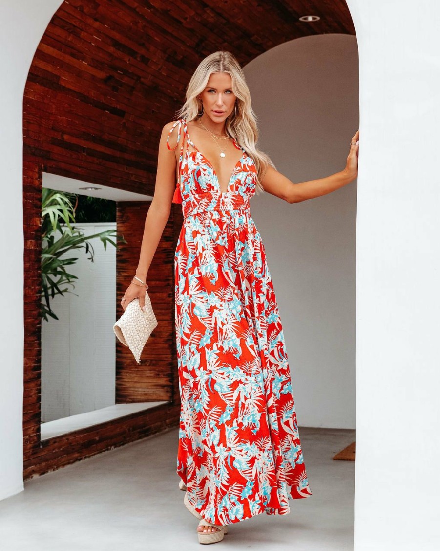 Clothing * | Enc-001 Beachgold Tropical Floral Maxi Dress