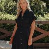 Clothing * | She -001 Adelyn Button Down Shirt Dress Black All Clothing