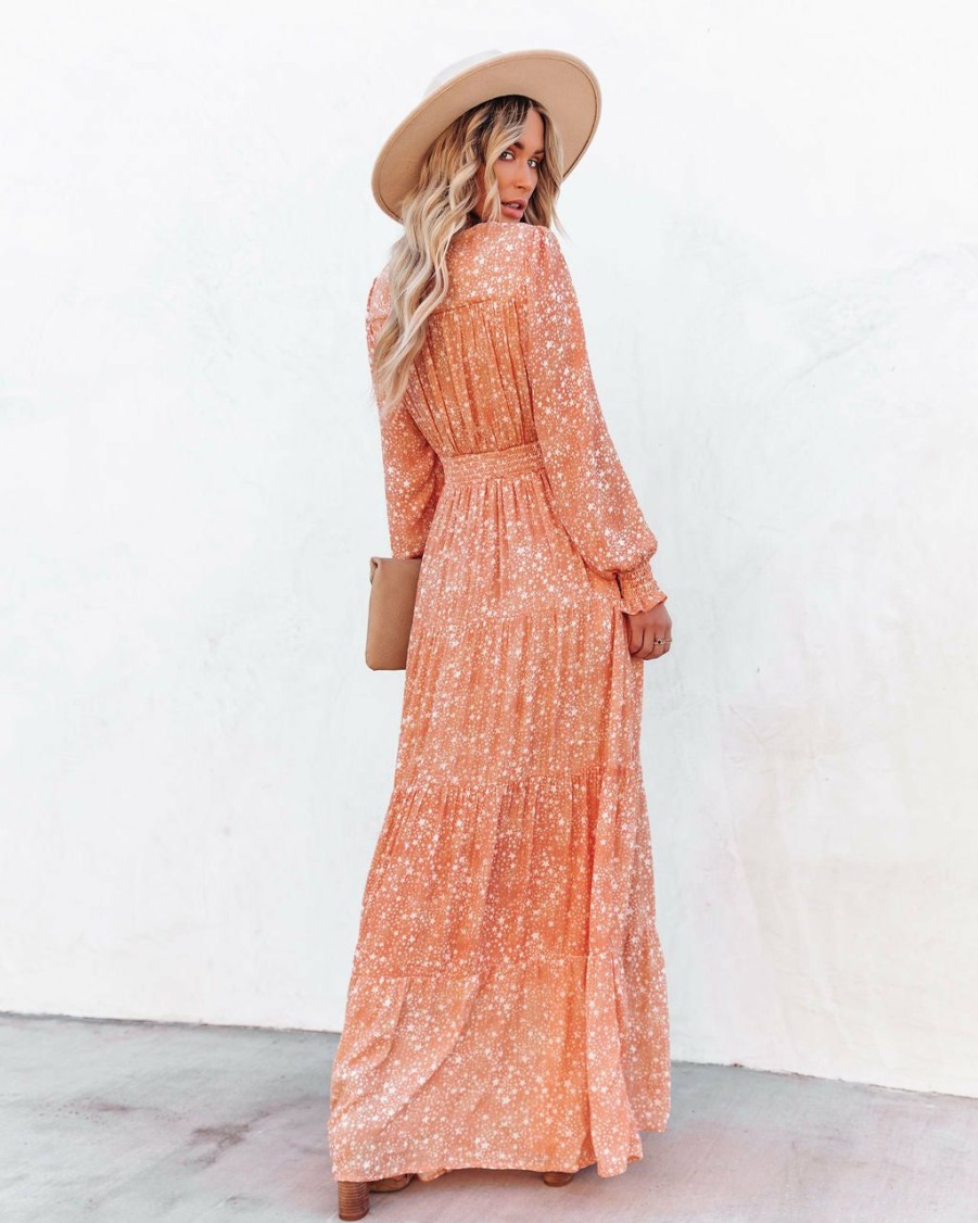 Clothing * | Btfl-001 Takeoff Star Print Pocketed Maxi Dress Peach All Clothing