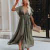 Clothing * | Flaw-001 Anika Pocketed Button Down Ruffle Maxi Dress Olive All Clothing