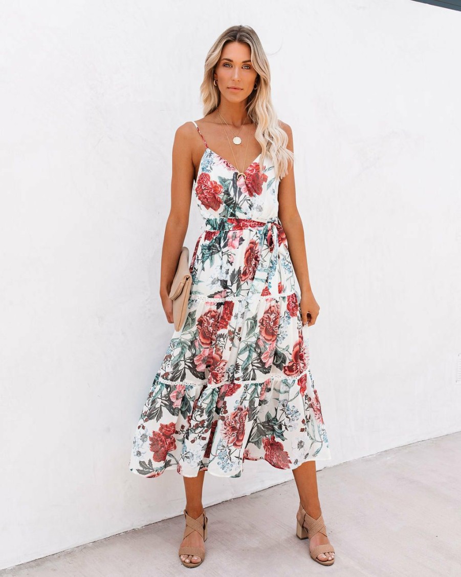 Clothing * | Lati-001 Vintage Soul Floral Tiered Midi Dress