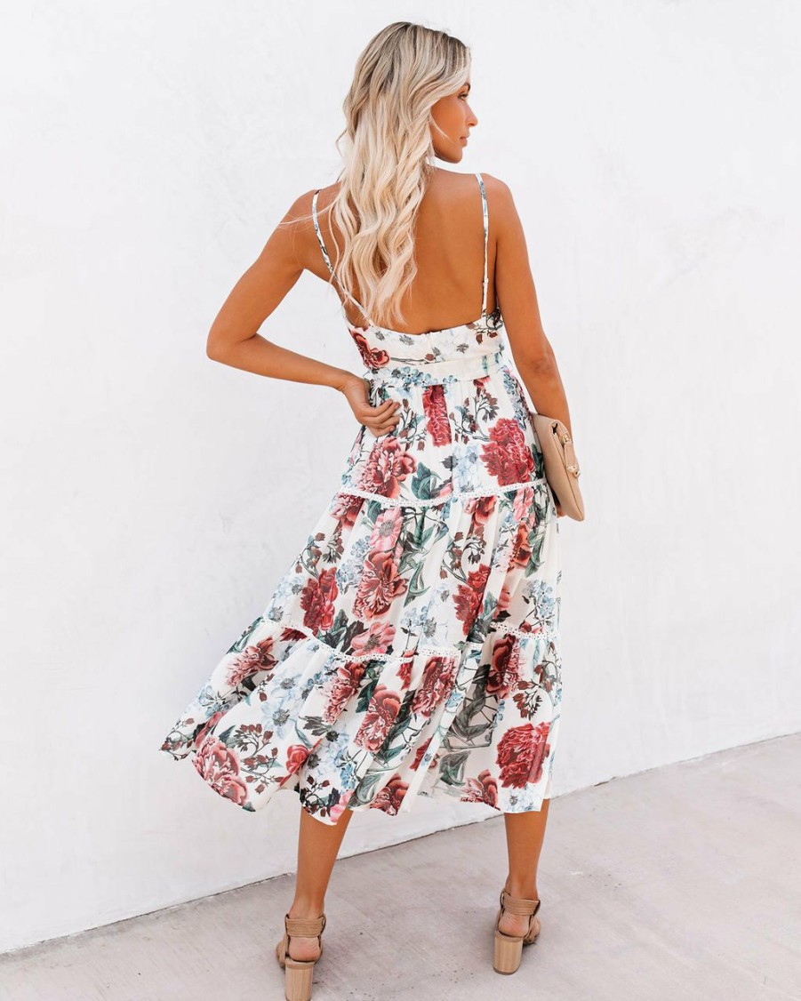 Clothing * | Lati-001 Vintage Soul Floral Tiered Midi Dress