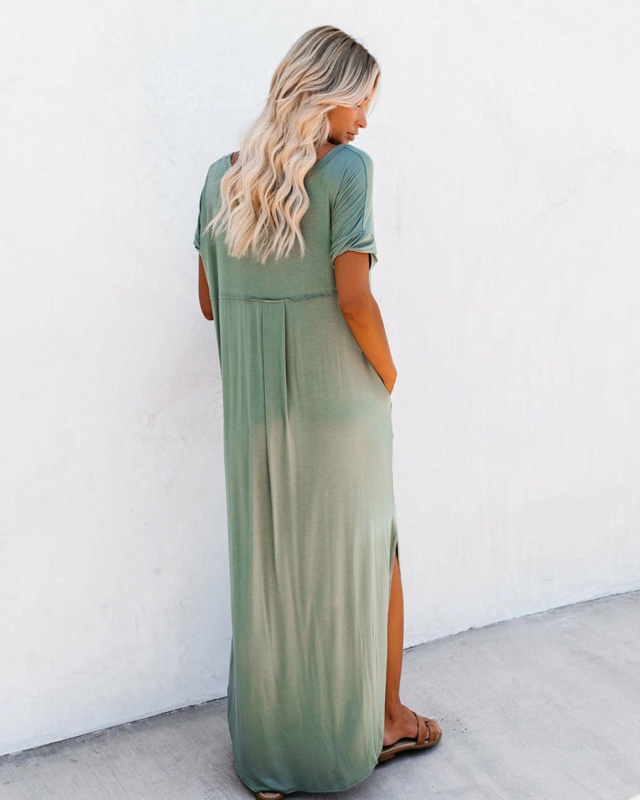 Clothing * | Vani-001 All Clothing Farmers Market Pocketed Modal Maxi Dress Dark Sage