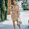 Clothing * | Oliv-001 Work Anywhere Joyner Zebra Print Button Down Shirt Dress Burnt Orange Final Sale