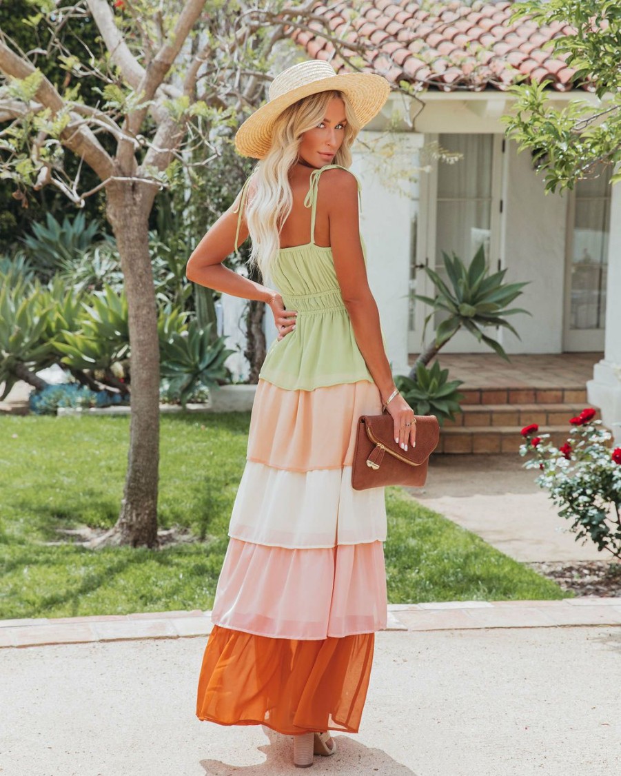 Clothing * | Salt-001 My Treat Ruffle Tiered Maxi Dress Mint Peach Rust Final Sale Bump Friendly