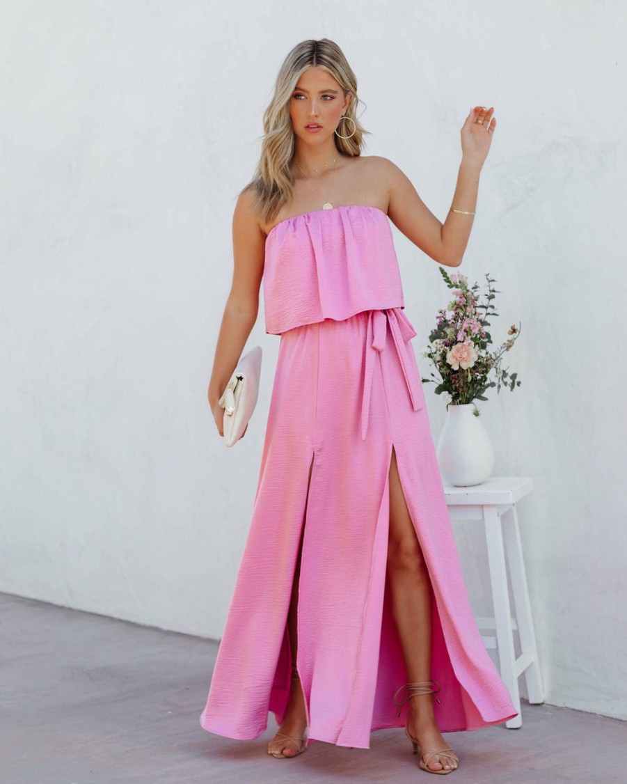 Clothing * | Tych-001 Vici Exclusives Head Over Heels Strapless Satin Maxi Dress Pink- Final Sale