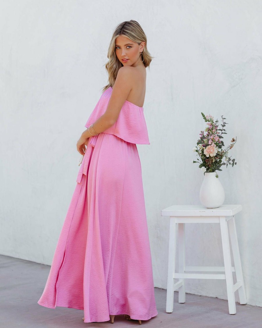 Clothing * | Tych-001 Vici Exclusives Head Over Heels Strapless Satin Maxi Dress Pink- Final Sale