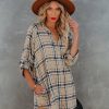 Clothing * | Aaka-001 Tucker Cotton Blend Pocketed Plaid Button Down Tunic