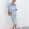 Clothing * | Mabl-001 Work Anywhere Essence Satin Tie Front Midi Shirt Dress Steel Blue