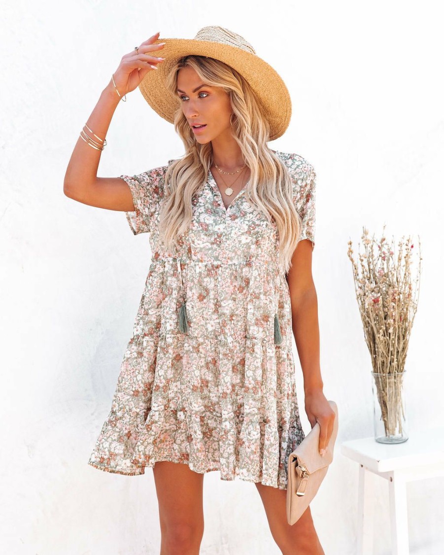 Clothing * | Fate Inc Crystal Clear Floral Metallic Babydoll Tunic