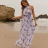 Clothing * | Fate-001 Sure Thing Floral Chiffon Halter Maxi Dress Blue Final Sale All Clothing