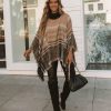 Clothing * | Urba-002 Jaslyn Plaid Turtleneck Poncho Mocha Multi All Clothing