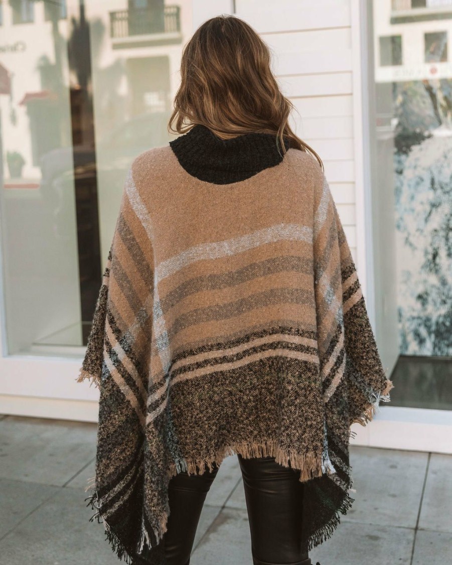 Clothing * | Urba-002 Jaslyn Plaid Turtleneck Poncho Mocha Multi All Clothing