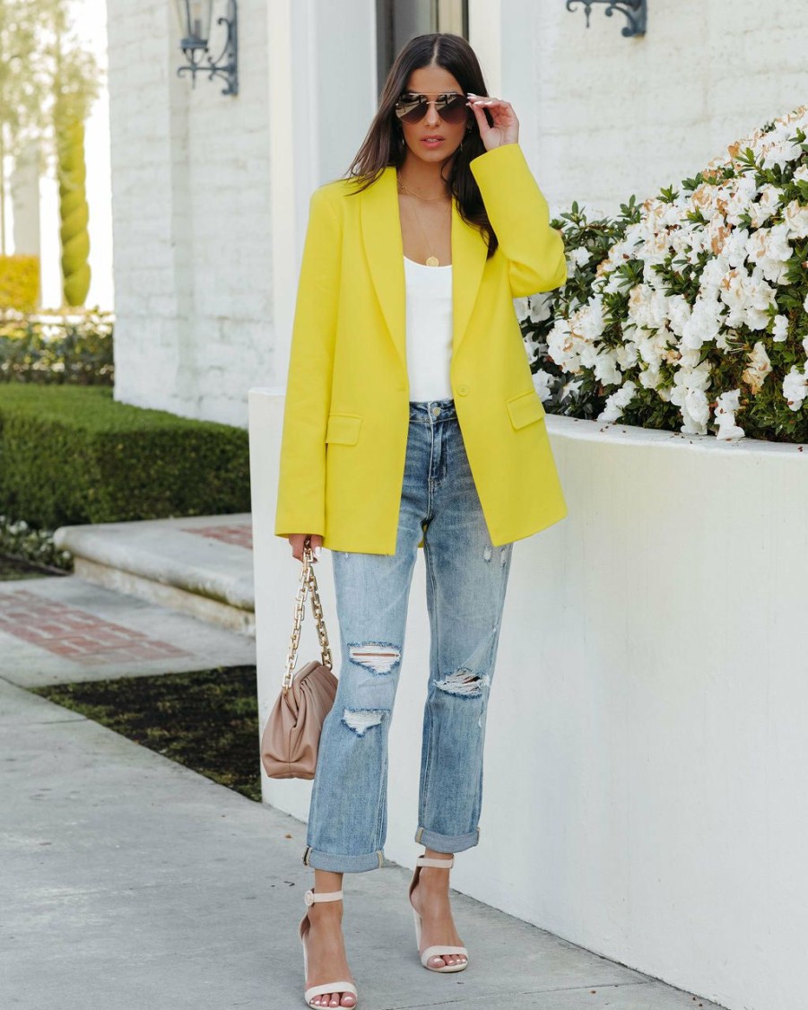 Clothing * | Endl-001 Beaming Cotton Pocketed Blazer Yellow All Clothing